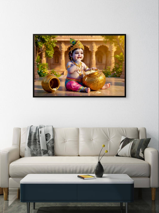 Bal Krishna Makhan Chori Premium Spiritual Wall Art
