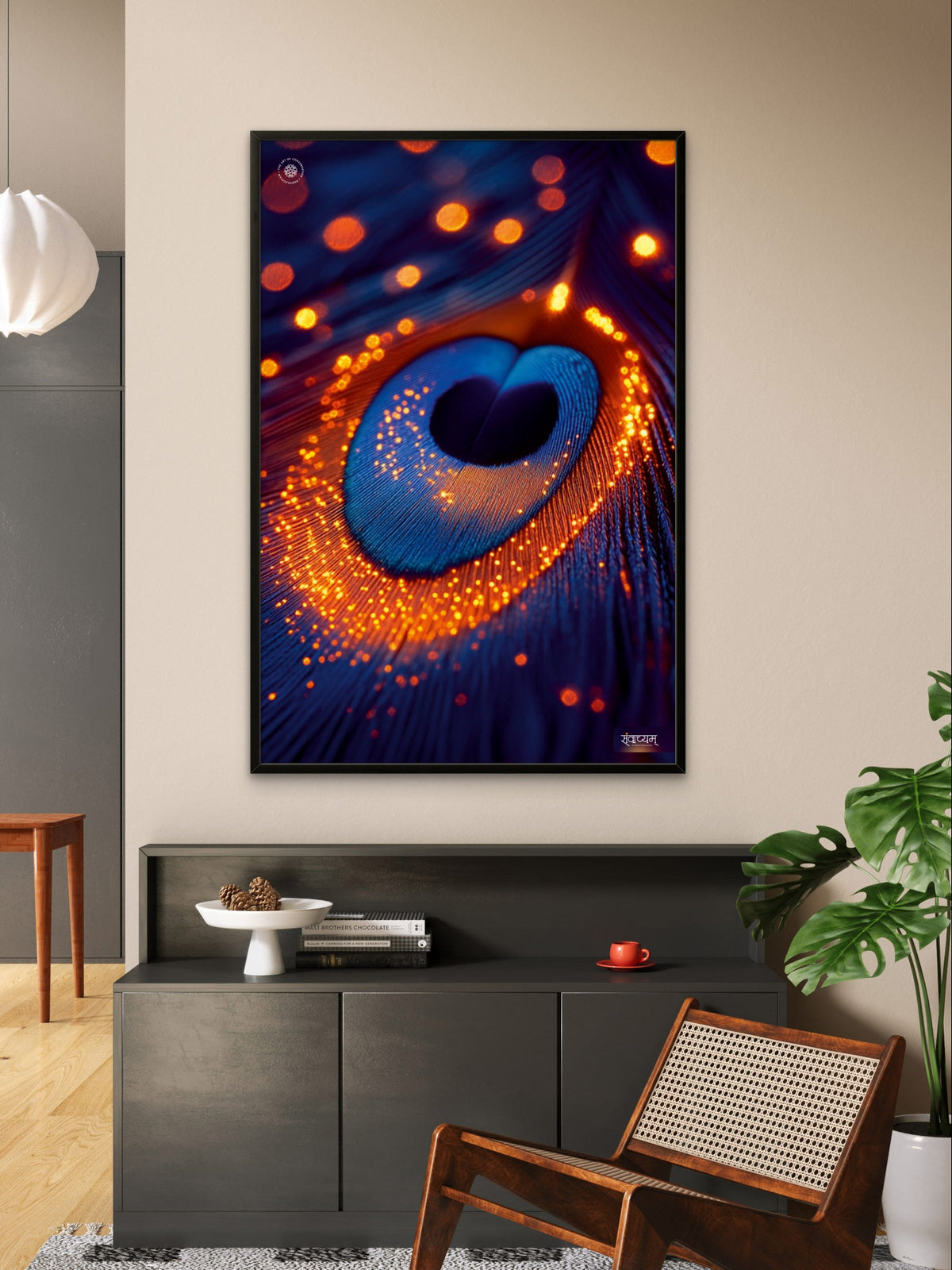 Peacock Feather Golden Aura Wall Art