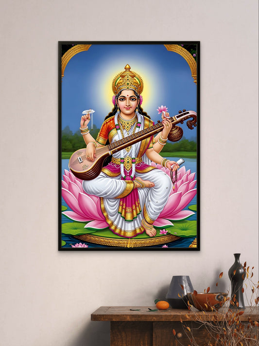 Goddess Saraswati Divine Wisdom Spiritual Wall Art