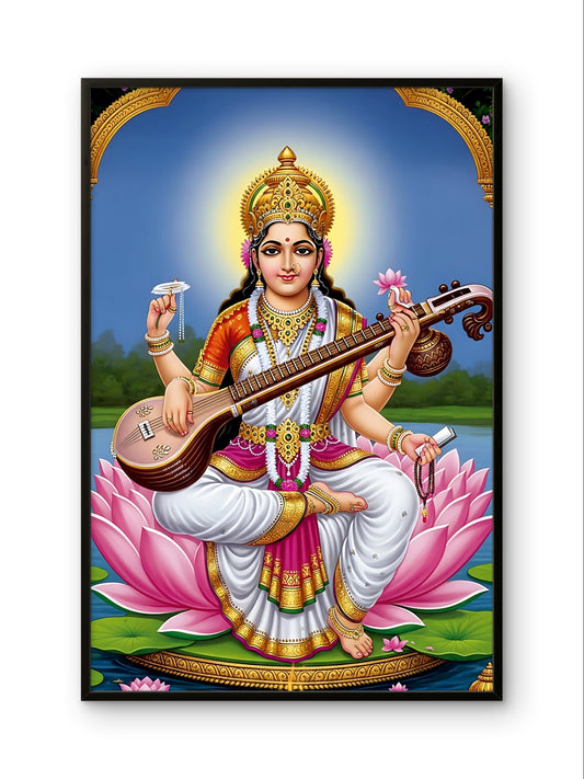 Goddess Saraswati Divine Wisdom Spiritual Wall Art