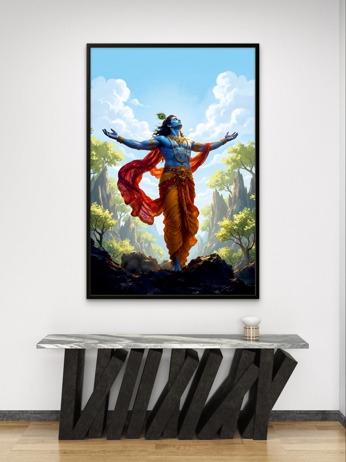 Krishna devotional acrylic wall art for home and meditation spaces