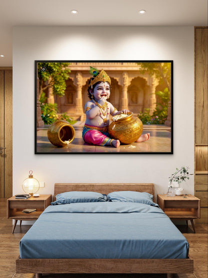 Bal Krishna Makhan Chori Premium Spiritual Wall Art