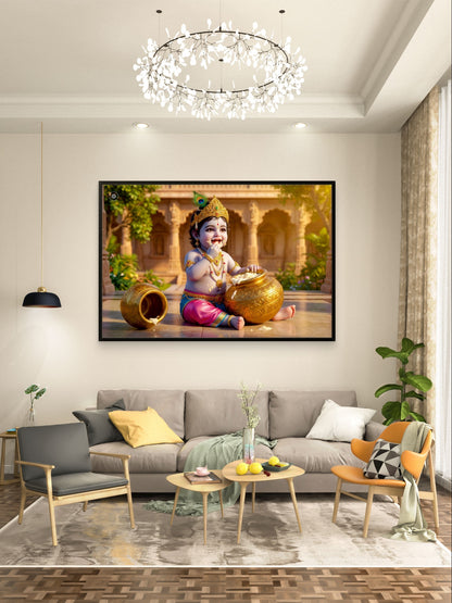 Bal Krishna Makhan Chori Premium Spiritual Wall Art