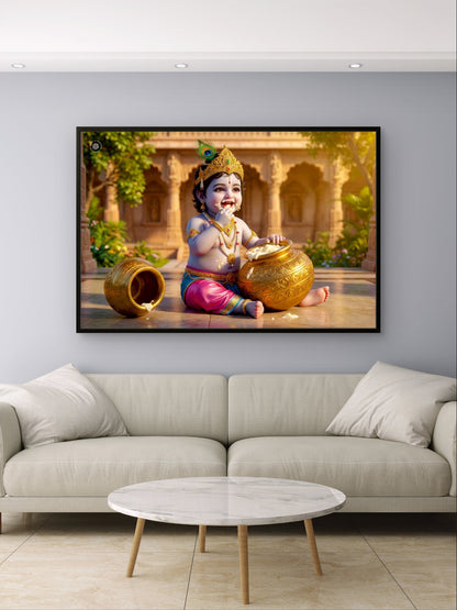 Bal Krishna Makhan Chori Premium Spiritual Wall Art