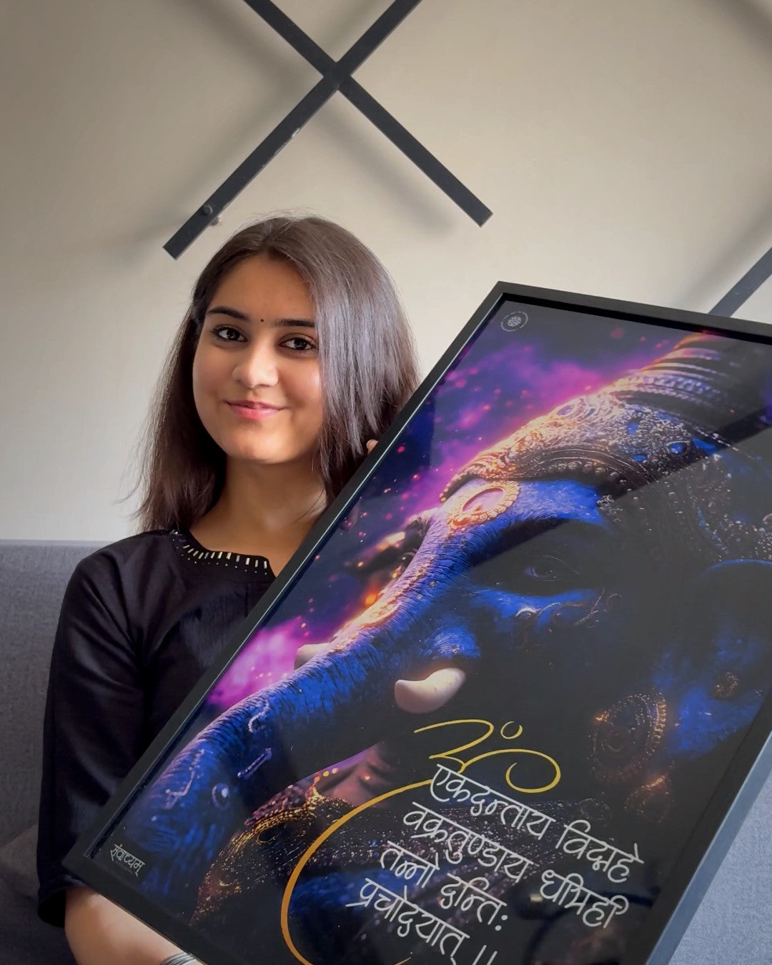 Load video: Om Ekadantaya Ganesh Ji acrylic frame wall art HD UV printed spiritual décor by Samvaachyam